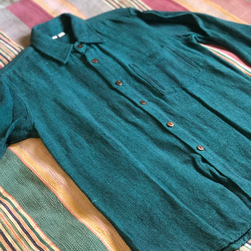 Men’s Cotton Nepalese Button-Down Shirt, Large - Picture 2 of 8